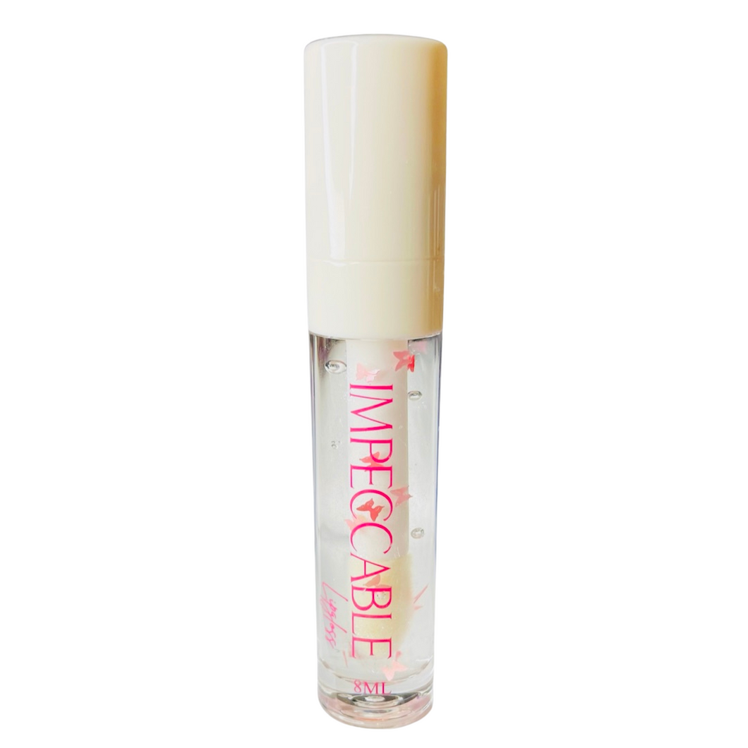 Clear lip gloss with pink butterflies