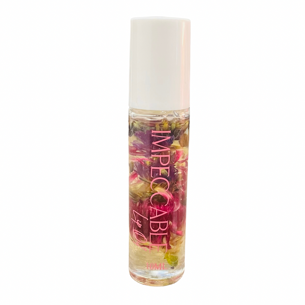 lip oil with flowers
